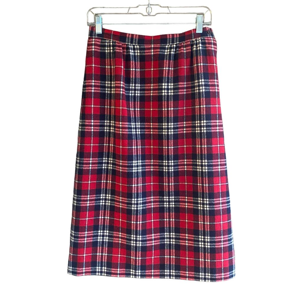 VTG Women's PENDLETON Sz 10 100% Wool Skirt Red Black Tartan Plaid Lined Pockets